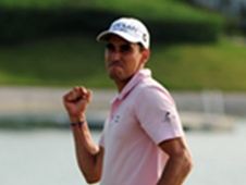 Raphael Cabrera-Bello on the 18th green after his remarkable 60