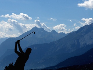 Miguel Angel Jimenez playing the 14th yesterday