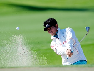 An overjoyed Yang after making birdie on the 18th to seal victory