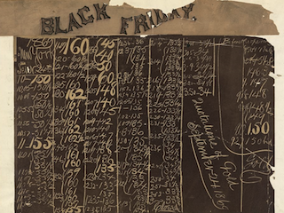 The board from the New York Gold Room on which the fall in gold prices was recorded on September 24, 1869, a.k.a. 