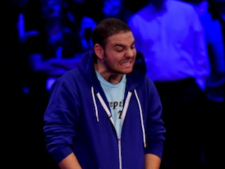 A tough end of the night for John Hewitt, 10th-place finisher in the 2011 WSOP Main Event (Photo credit: PokerNews / WSOP.com)