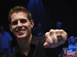 Mike McDonald shows off his EPL champion's ring (Photo credit: EpicPoker.com)
