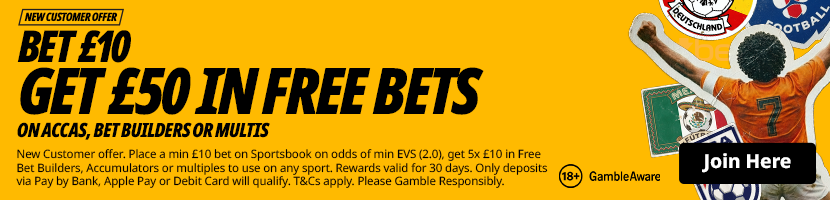 Bet 10 Get 50 in free bets promotion
