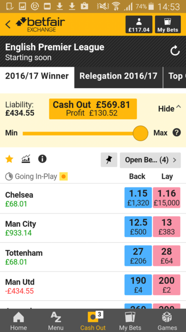 Betfair app screenshot
