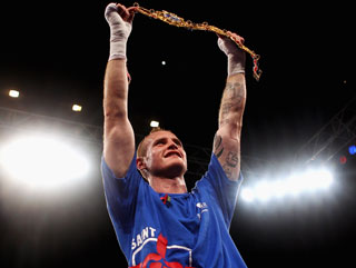 George celebrates victory over Paul Smith after their British and Commonwealth Super-middleweight championship