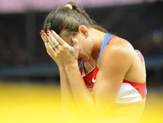 Yelena Isinbayeva in agony in Berlin in 2009 after failing to achieve a single successful vault 