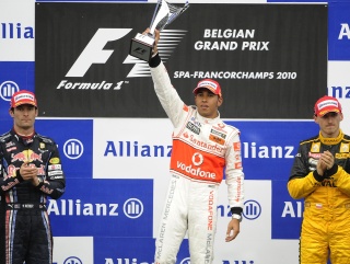 Lewis celebrates victory in Belgium