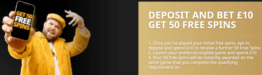 Casino Welcome Bonus DEPOSIT AND BET 10 GET 50 FREE SPINS.png