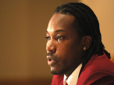 Chris Gayle talks to the press