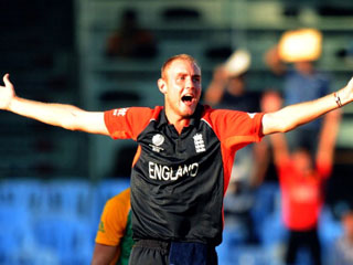 Stuart Broad gets a crucial LBW decison against South Africa at the last ODI World Cup 