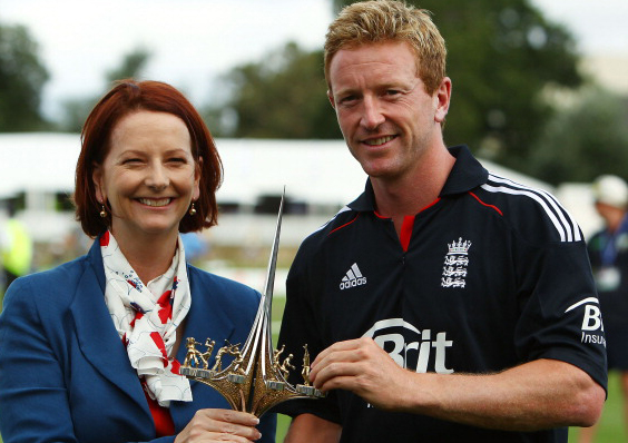 In prime company. Paul Collingwood meets Aussie PM Julia Gillard 