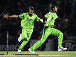 Abdul Razzaq celebrates snaffling James Anderson's wicket