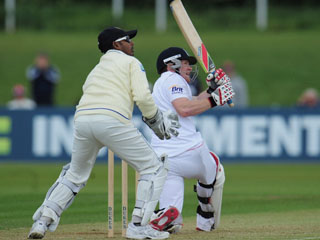 Eoin Morgan hits out during his fabulous knock of 193 for the Lions that resulted in him getting the nod over Ravi Bopara 