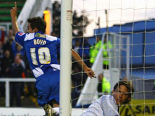 Back of the net. Hartlepool's Adam Boyd scores another and his partnership with James Brown has been one of the highlights of the team's season.