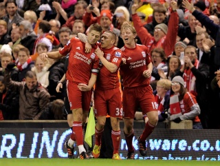 Gerrard celebrates his penalty