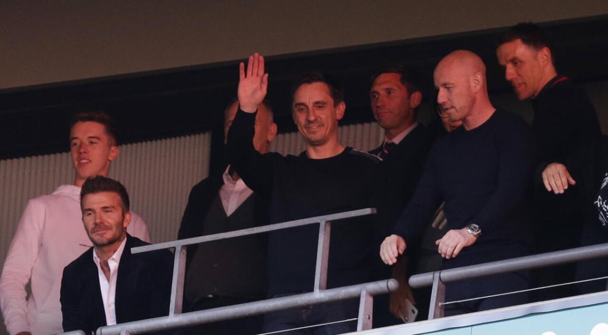 Gary Neville, centre, part owns Salford City with former Manchester United team-mates