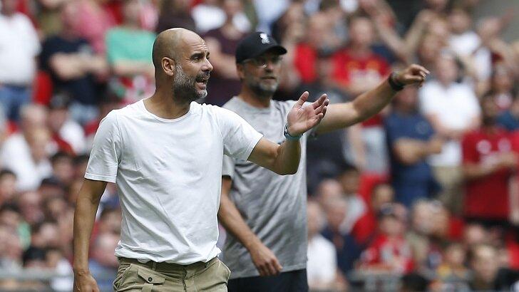 Pep Guardiola and Jurgen Klopp in the Community Sheild