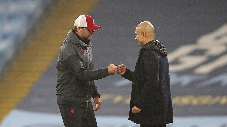 Liverpool manager Jurgen Klopp and Manchester City manager Pep Guardiola