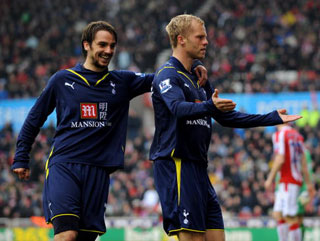 Saturday's goalscorers Eidur Gudjohnsen and Niko Kranjcar celebrate a win taht was far more important than just getting three points