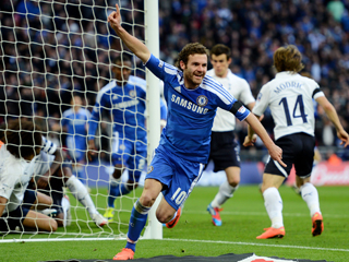 Juan Mata celebrates after scoring Chelsea's controversial second goal 