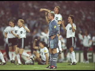 If only - Paul Gascoigne looks dejected after England's Euro 96 defeat.
