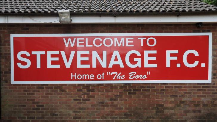 The welcome sign at Stevenage FC's home ground