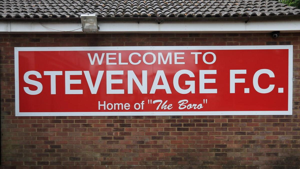 The welcome sign at Stevenage FC's home ground