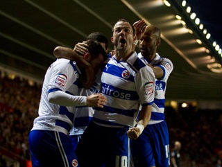 Reading players celebrate after beating Southampton on Friday night