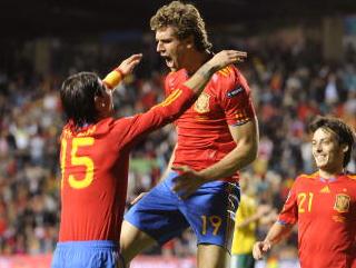 Fernando Llorente celebrates scoring one of the two goals he netted in Spain's 3-1 win over Lithuania last Friday