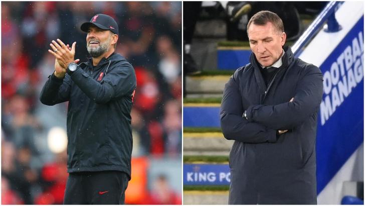 Liverpool manager Jurgen Klopp and Leicester manager Brendan Rodgers