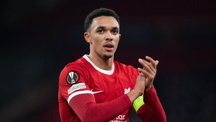 Trent Alexander-Arnold playing for Liverpool in the Europa League