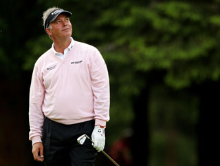A rueful Darren Clarke looks to the skies during his final round at the Scottish Open
