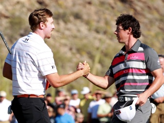 McIlroy congratulates Mahan at the Accenture