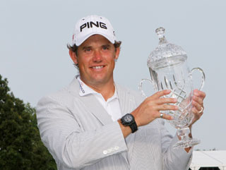 Lee Westwood with the St Jude Classic trophy - he trades at 13.5 to repeat at Pebble Beach this week