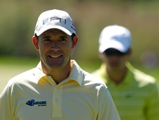 A happy Harrington and a fed- up Casey, playing together at The Barclays