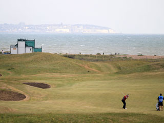 That tiny figure in red is Jeff Overton, practising at Royal St George's this morning 