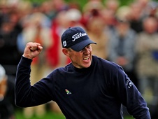 James Kingston moments after his winning putt in Germany