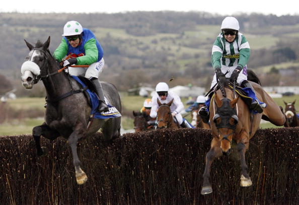 Isn't That Lucky (light colurs, centre) about to storm up the hill in the 2009 Jewson; the Topham Chase is tailor made for Jonjo O'Neill's runner and he can give Sam Waley-Cohen another winner over the National fences