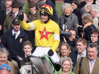 Ruby Walsh celebrates aboard Al Ferof. Let's hope he's doing the same on Master Minded