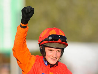 Harry celebrates victory on Brampour on Sunday of the Cheltenham Open Meeting 