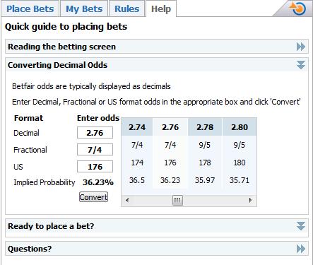 Betting fractions to decimals