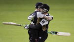 McCullum and Guptill celebrate a dramatic Twenty20 victory over Australia.