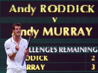 Andy Murray celebrates a winner during 2009's semi-final against Andy Roddick but it was a game he went on to lose