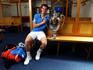 It's all mine. Andy Murray shows off the AEGON Championships trophy.
