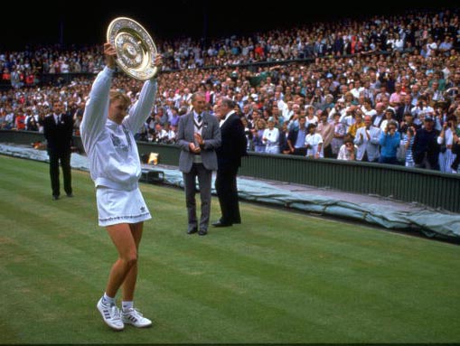 Steffi Graf wins Wimblededon in 1989 aged 20 but she was already winning Grand Slams in her teens